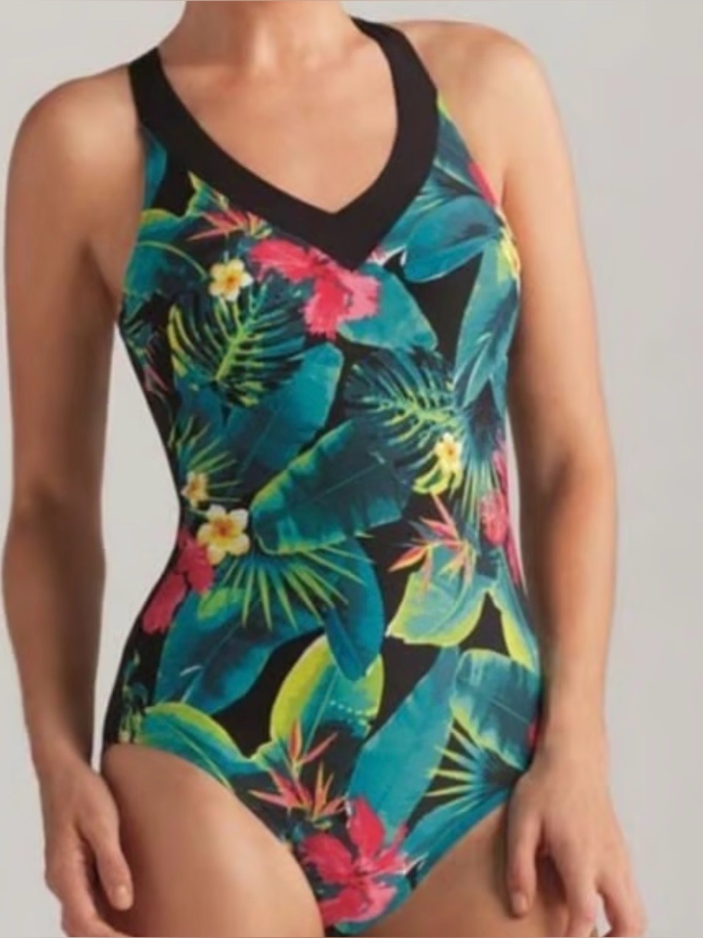 Amoena Tropical Floral One-Piece Swimsuit in Teal & Coral size 12C